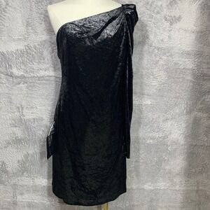 BCBGMAXAZRIA Dress Women‎ 4 Black Metallic Velvet One Shoulder Cocktail Mini